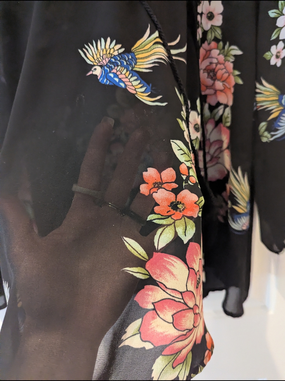 Dark Floral Babydoll Mini Dress Sheer Blouse Boho Whimsigoth Fairycore S/M/L - Picture 8 of 16